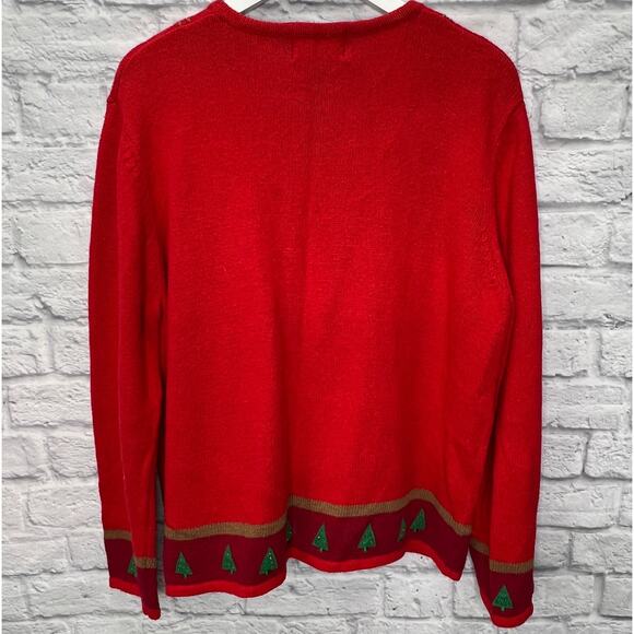 Designers Originals Studio Red Chirtsmas Cardigan Sweater Size XL Santa Trees - Picture 4 of 5